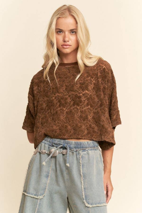 BOXY FLORAL LACE KNIT TOP