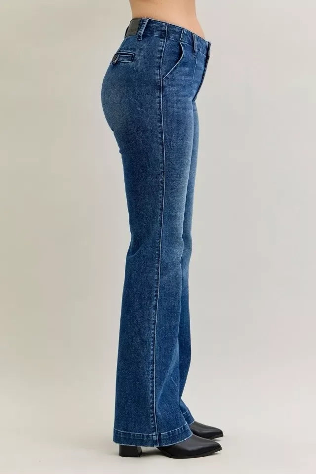 Denim - Judy Blue Full Size Mid Rise Bootcut Jeans with Welt Pockets Plus Size - - Cultured Cloths Apparel