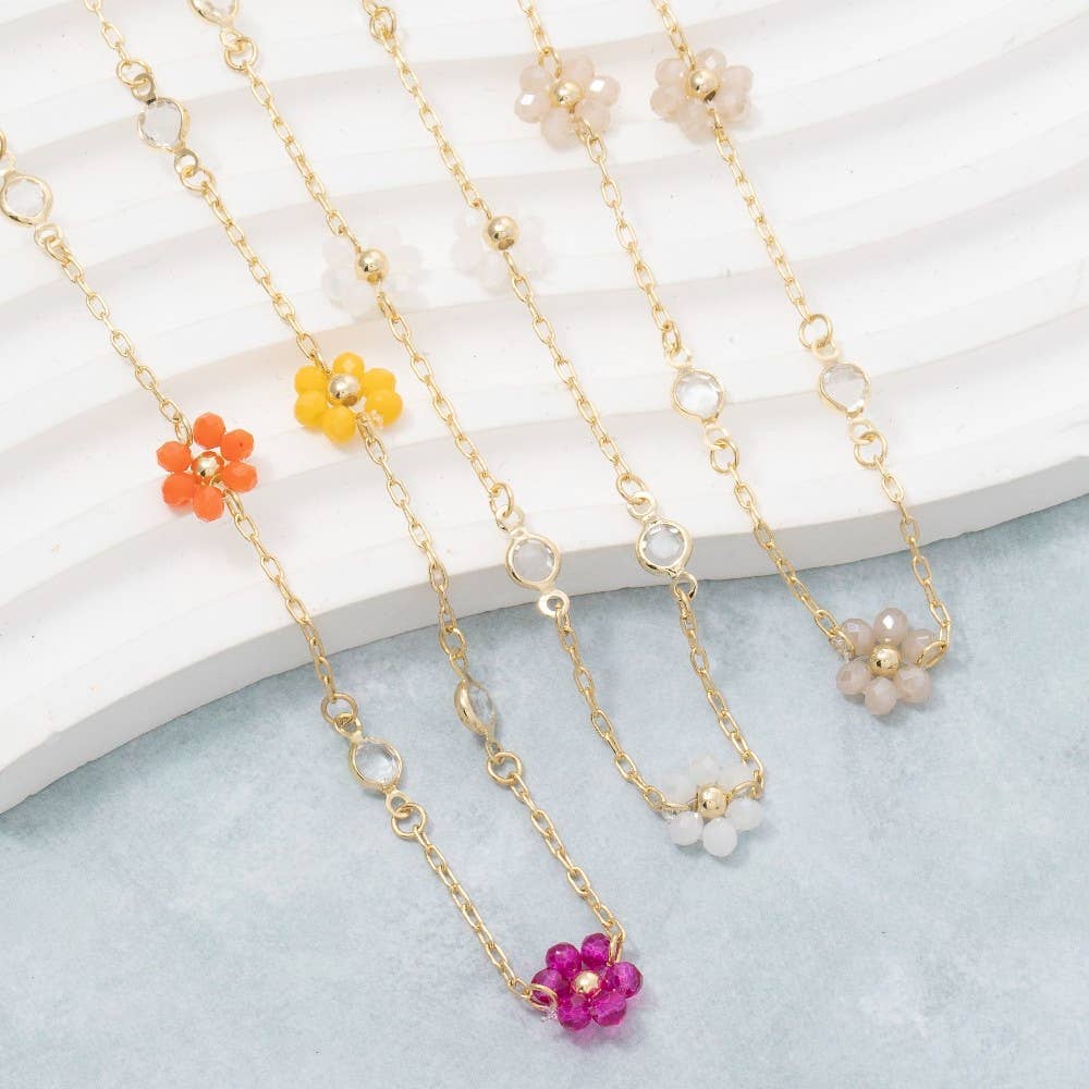 Accessories, Necklaces - Beaded Flower Station Charms Beaded Necklace - - Cultured Cloths Apparel