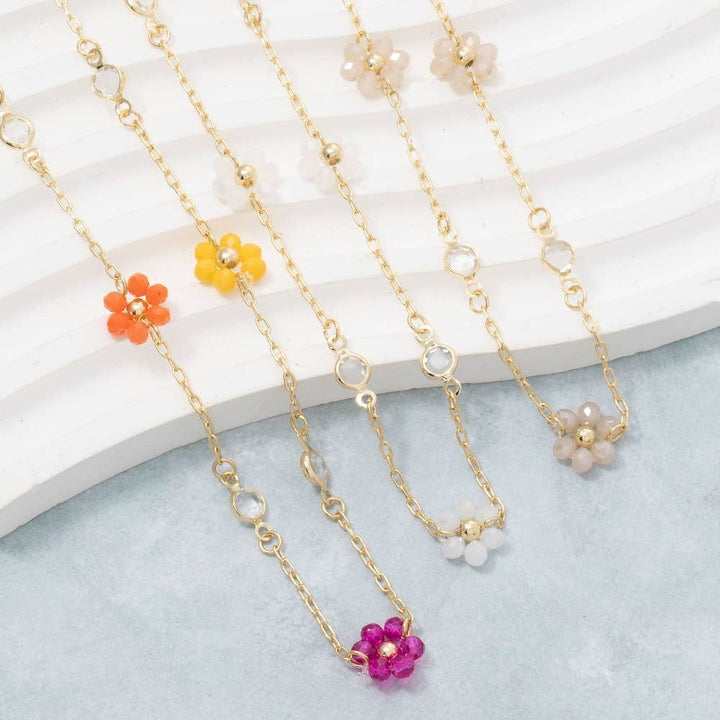 Accessories, Necklaces - Beaded Flower Station Charms Beaded Necklace - - Cultured Cloths Apparel