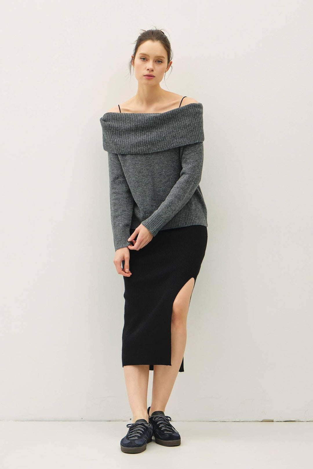 ROLL OVER OFF THE SHOULDER WOOL BLEND SWEATER