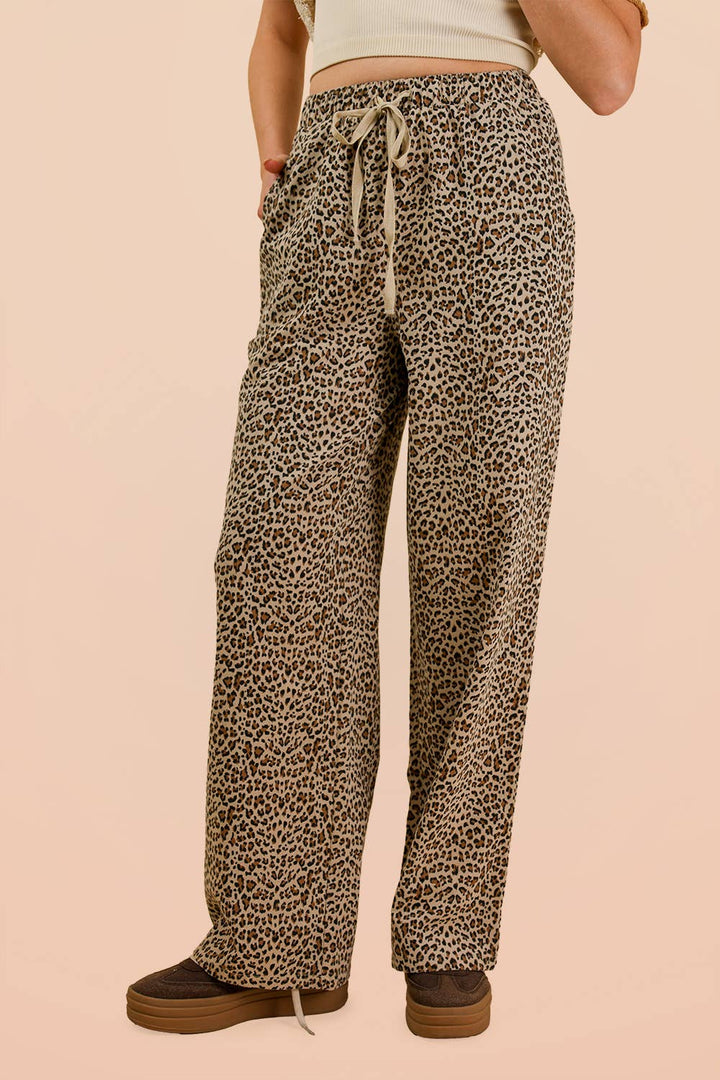 Pants - Leopard Linen Wide Leg Pants - SMALL - Cultured Cloths Apparel