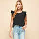 Women's Sleeveless - Solid Top with Ruffled Detailed Sleeves - Black - Cultured Cloths Apparel