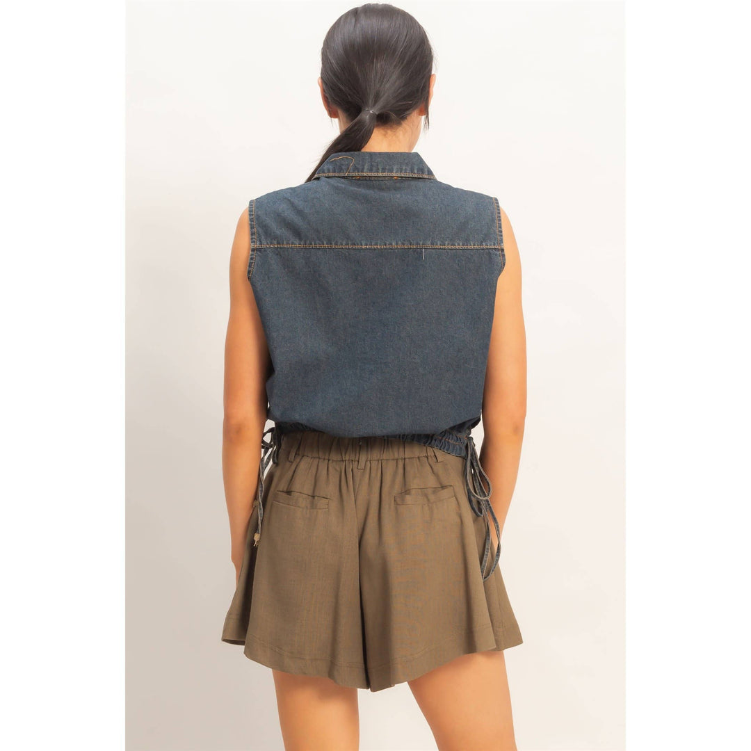 Women's Short Sleeve - Collared V-Neck Drawstring Tank - - Cultured Cloths Apparel