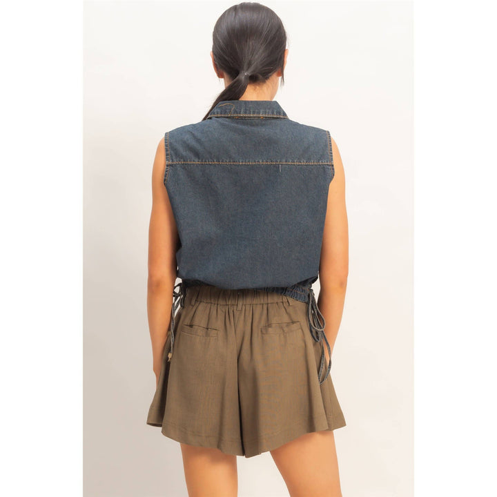 Women's Short Sleeve - Collared V-Neck Drawstring Tank - - Cultured Cloths Apparel