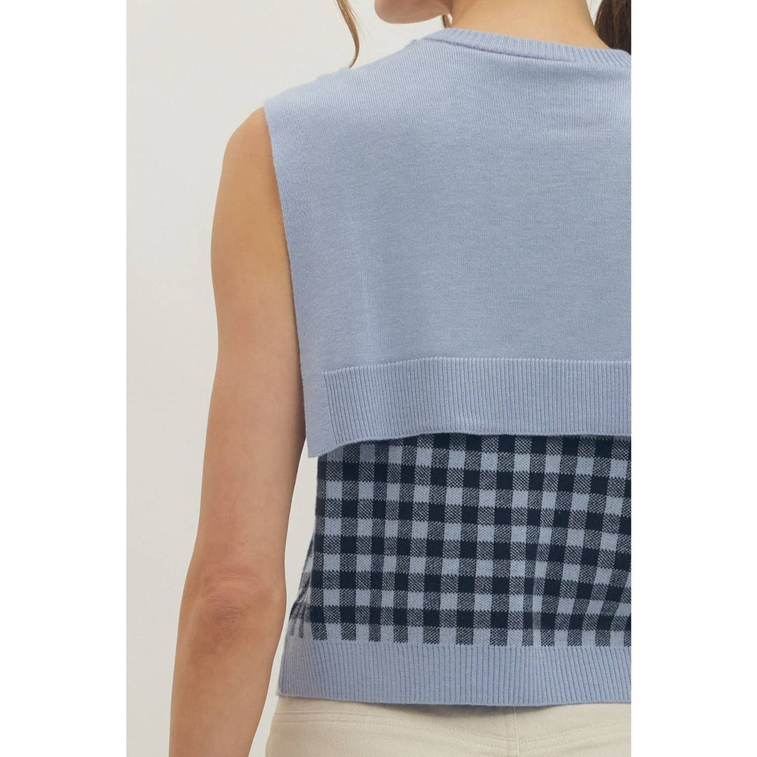 Women's Sleeveless - Gingham sleeveless sweater knit top - - Cultured Cloths Apparel
