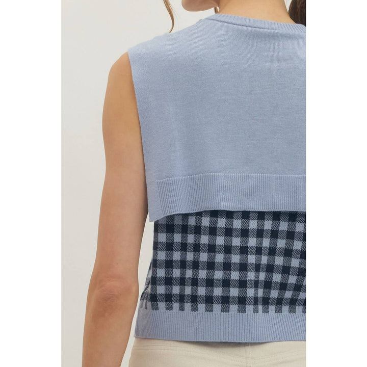 Women's Sleeveless - Gingham sleeveless sweater knit top - - Cultured Cloths Apparel