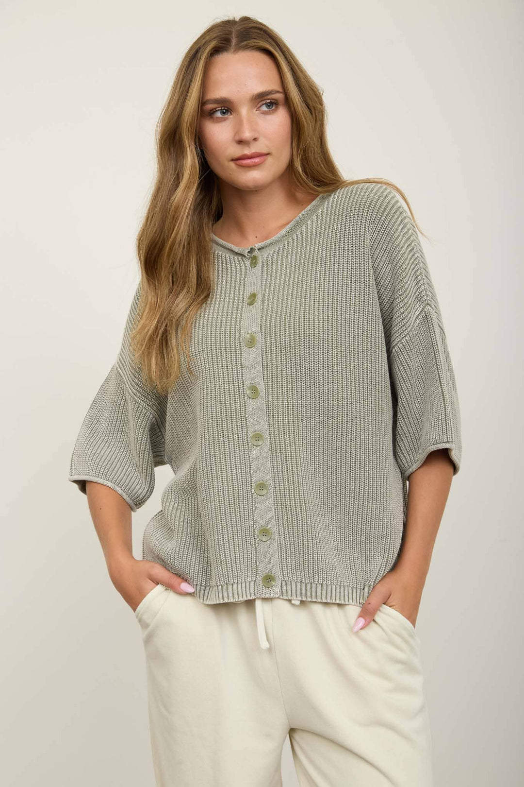 Cardigans - WASHED RIBBED SHORT SLEEVE ROLLED EDGE CARDIGAN - - Cultured Cloths Apparel