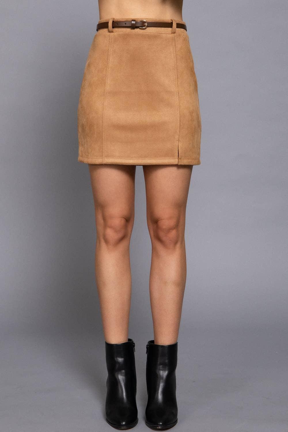 Women's Skirts - Belted Faux Suede Mini Skirt - - Cultured Cloths Apparel