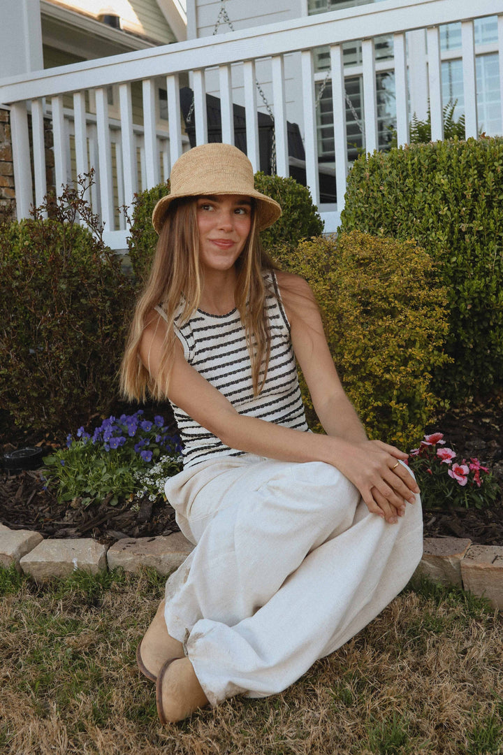 Women's Sleeveless - Striped Bonneville Knit Texture Top Oatmeal - - Cultured Cloths Apparel