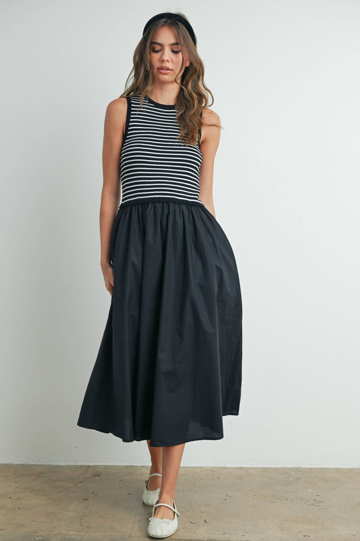 Dresses - Striped Sleeveless Maxi Dress with PocketS - - Cultured Cloths Apparel
