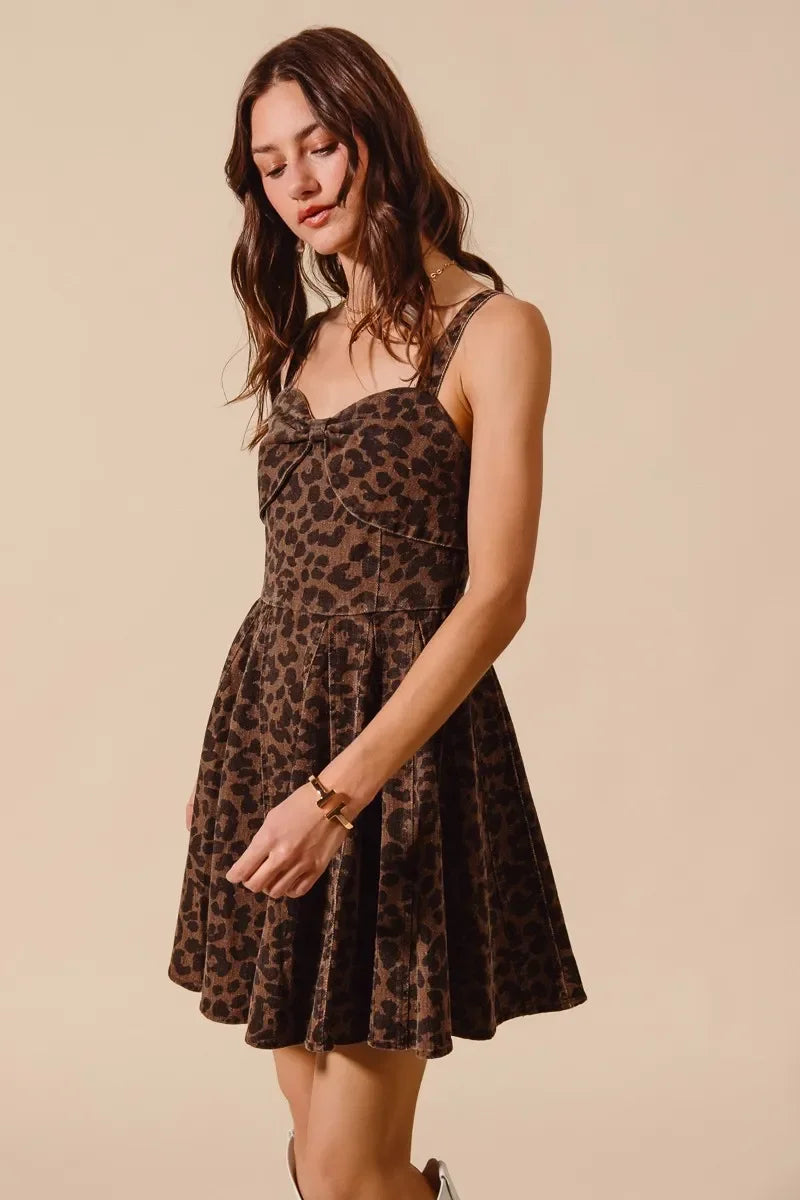 Women's Dresses - SO ME Mineral Washed Leopard Flare Cami Dress - - Cultured Cloths Apparel