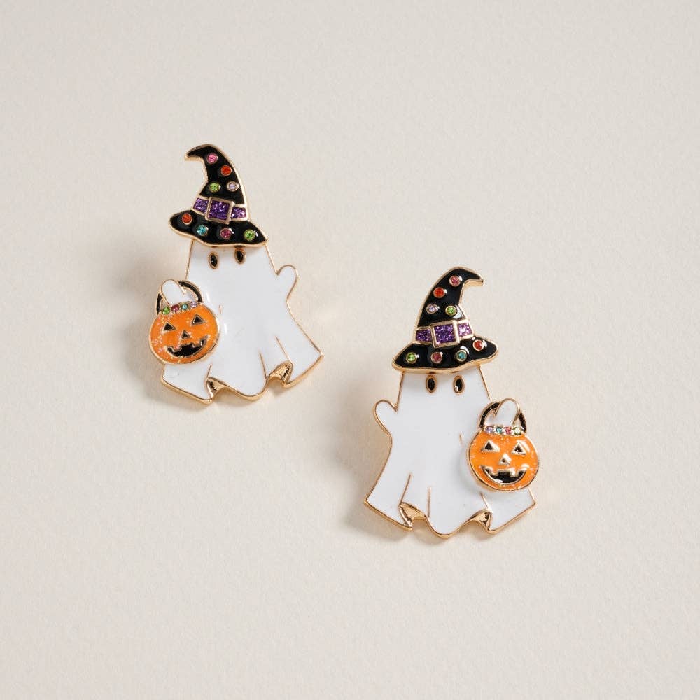 Accessories, Earrings - Ghost Witch Hat Post Earrings Jewelry Halloween - Jet Black - Cultured Cloths Apparel