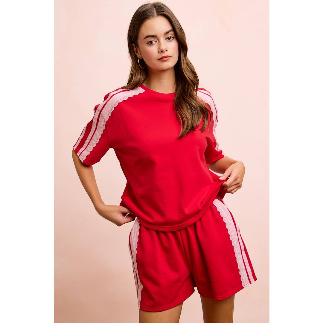 FRENCH TERRY SIDE LACE DRAWSTRING SHORTS
