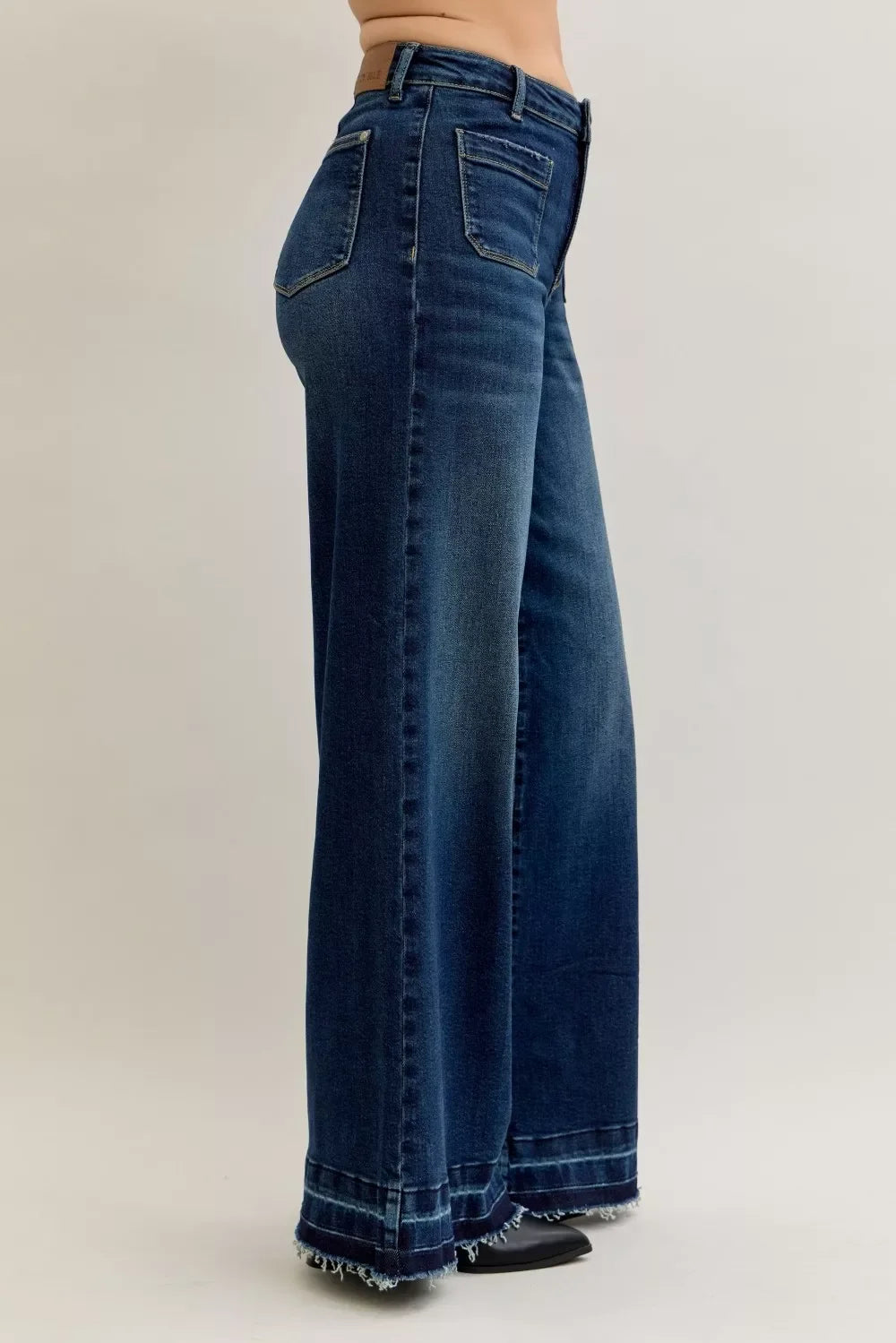 Denim - Judy Blue High Waist Palazzo Jeans with Front Patch Pockets - - Cultured Cloths Apparel