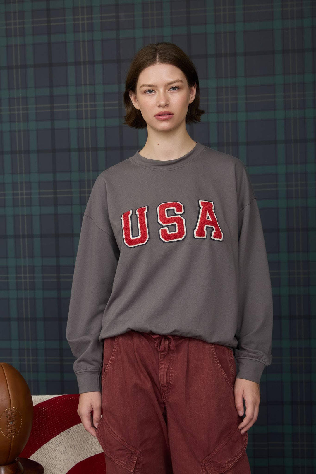 Women's Long Sleeve - USA VARSITY LETTER LONG SLEEVE KNIT TOP - - Cultured Cloths Apparel