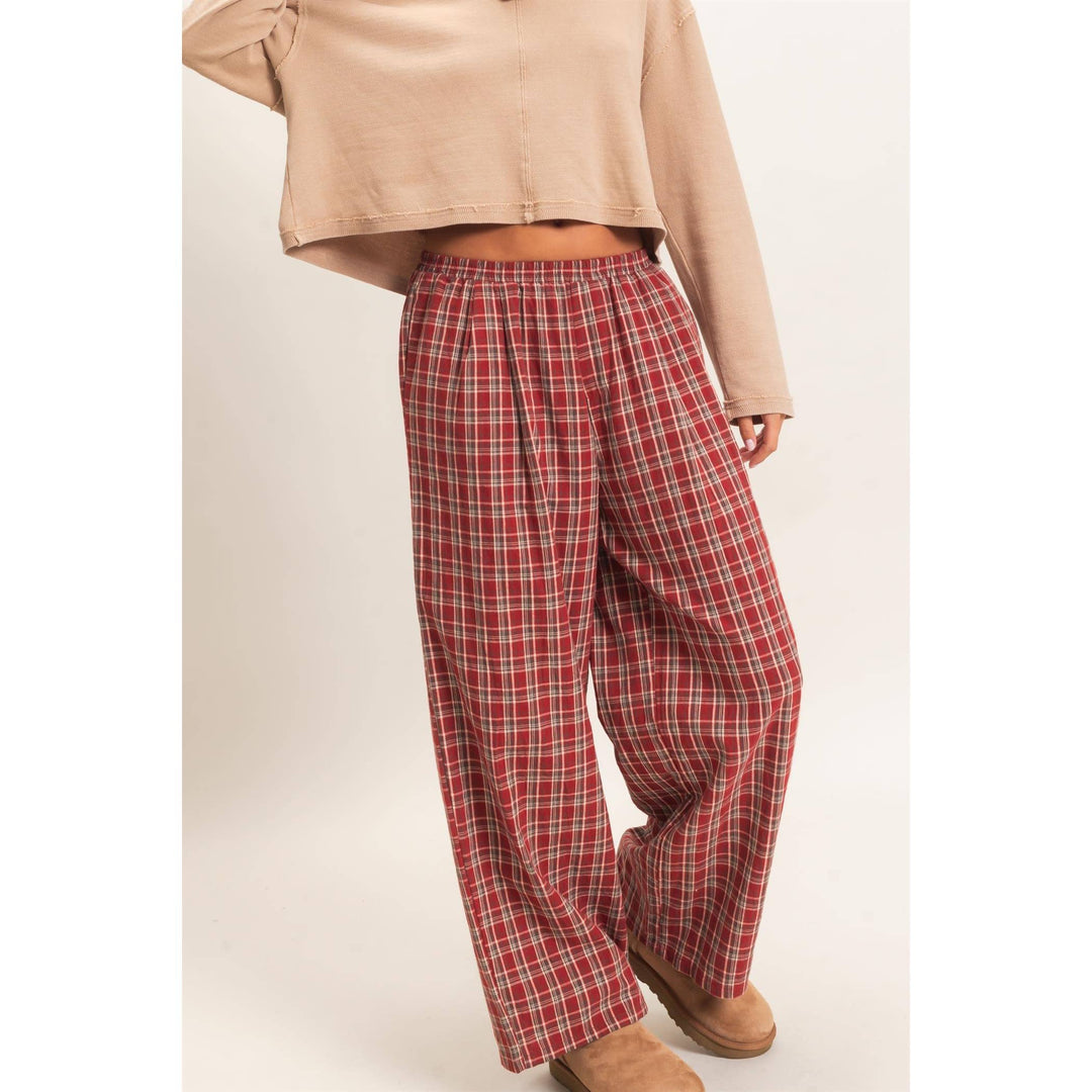 Elastic Waist Plaid Pants