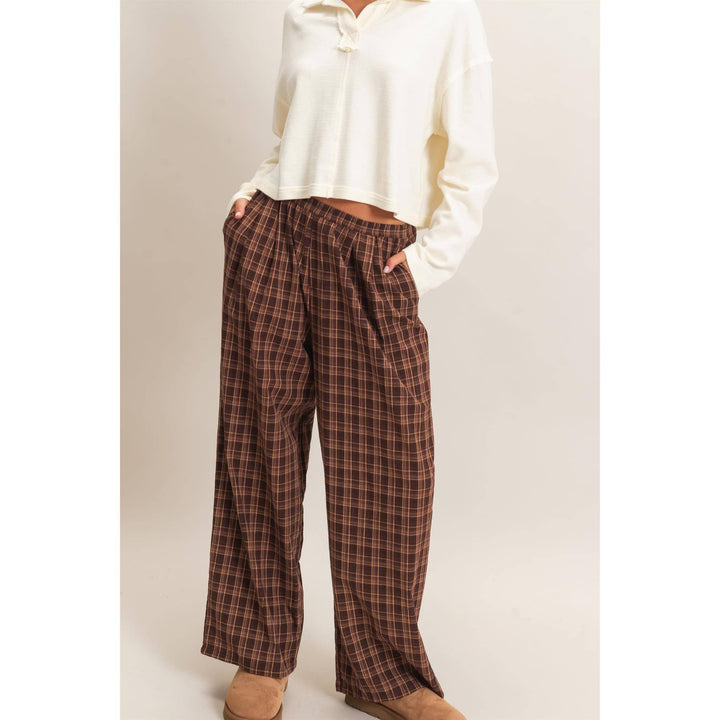 Elastic Waist Plaid Pants