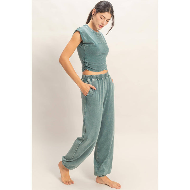 Athleisure - Rolled Sleeve Wrap-Front Crop Top And Jogger Set - - Cultured Cloths Apparel
