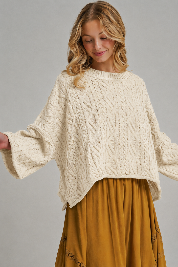 OVERSIZED CABLE KNIT CASUAL BOHO FALL SWEATERTOP