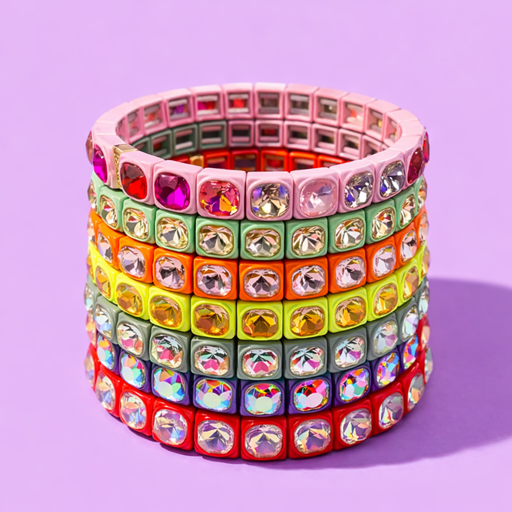 Accessories, Bracelets - Enamel Stretch Bracelet - Small Gems - Zoe - Assorted Colors - - Cultured Cloths Apparel