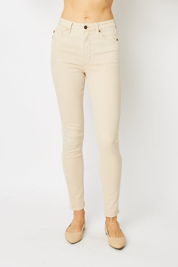 Denim - Judy Blue Full Size Garment Dyed Tummy Control Skinny Jeans - BONE - Cultured Cloths Apparel