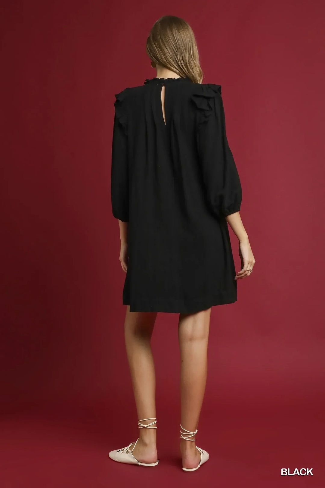 Women's Dresses - Umgee Linen Ruffle Shoulder Pleated Babydoll Dress - - Cultured Cloths Apparel