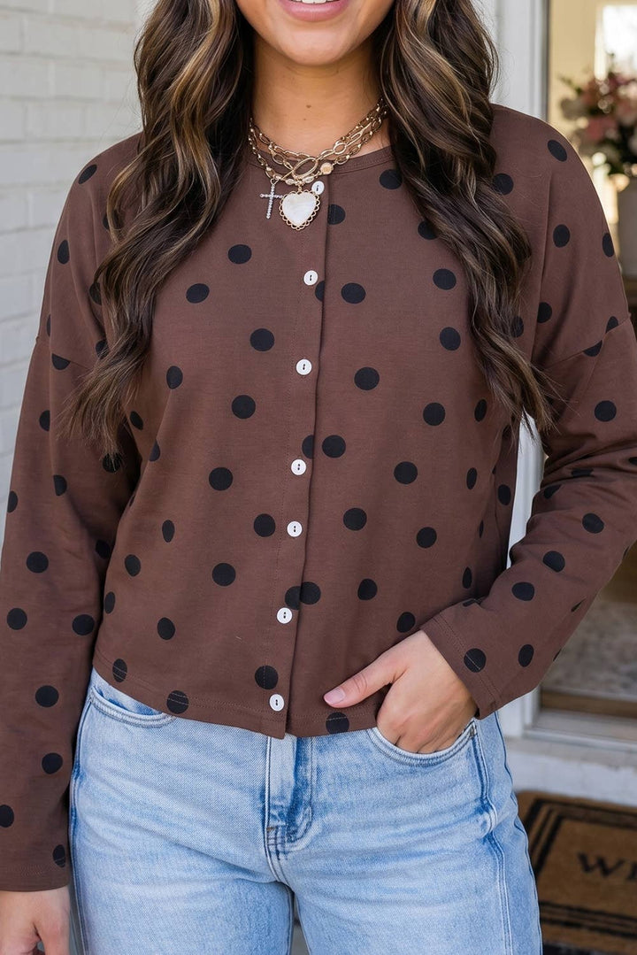 Polka Dot Button Front Casual Shift Cardigan (S-XL)