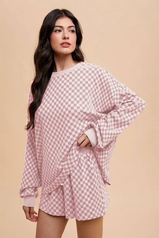 Checkerboard Soft Brushed Knit Pullover Set