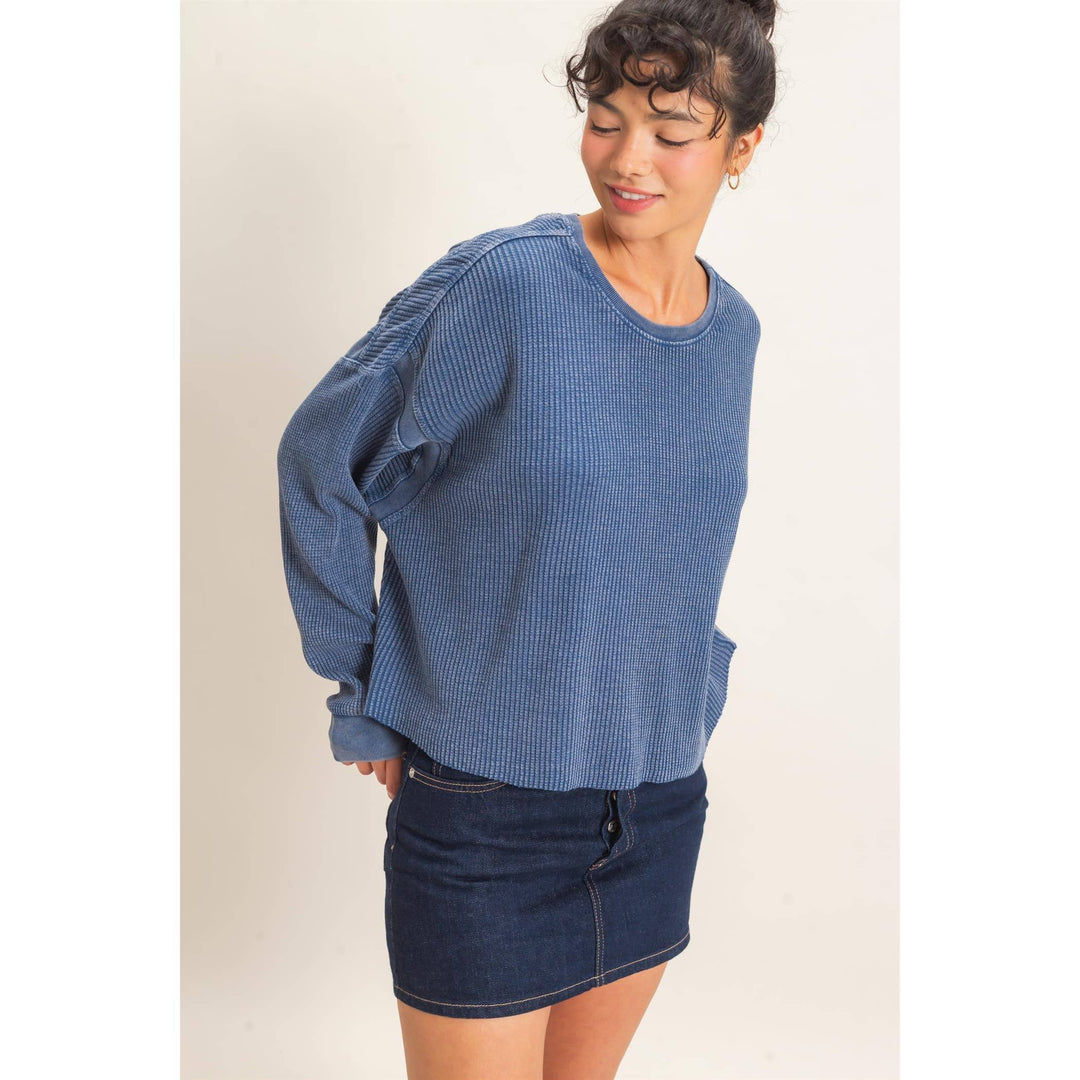 Mineral Wash Waffle Open Back Top