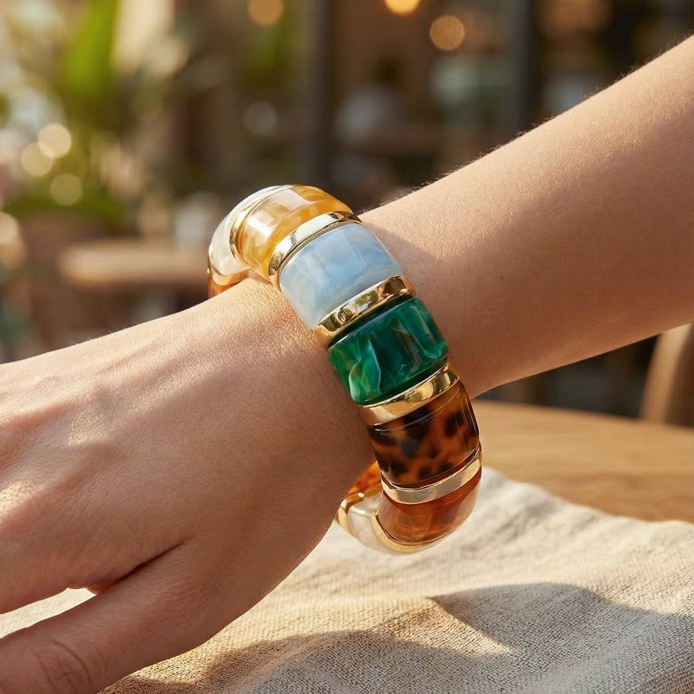 Accessories, Bracelets - Colorful Resin Block Bracelet - GN - Cultured Cloths Apparel