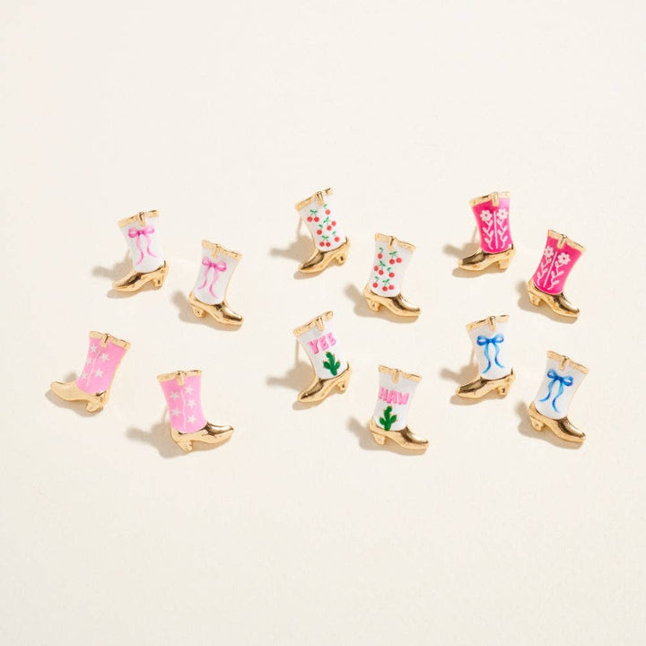 Western Enamel Cowgirl Boot Pattern Post Earrings