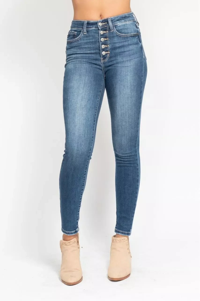 Denim - Judy Blue Full Size High Rise Button Fly Skinny Jeans Plus Size - MD - Cultured Cloths Apparel