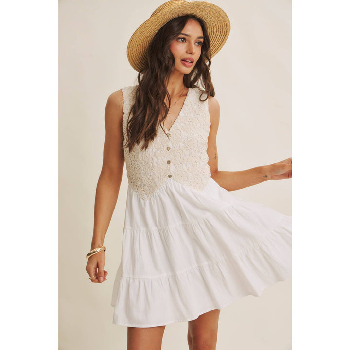 Dresses - FRENCH PICNIC MIXED MEDIA COTTON CROCHET MINI DRESS - - Cultured Cloths Apparel