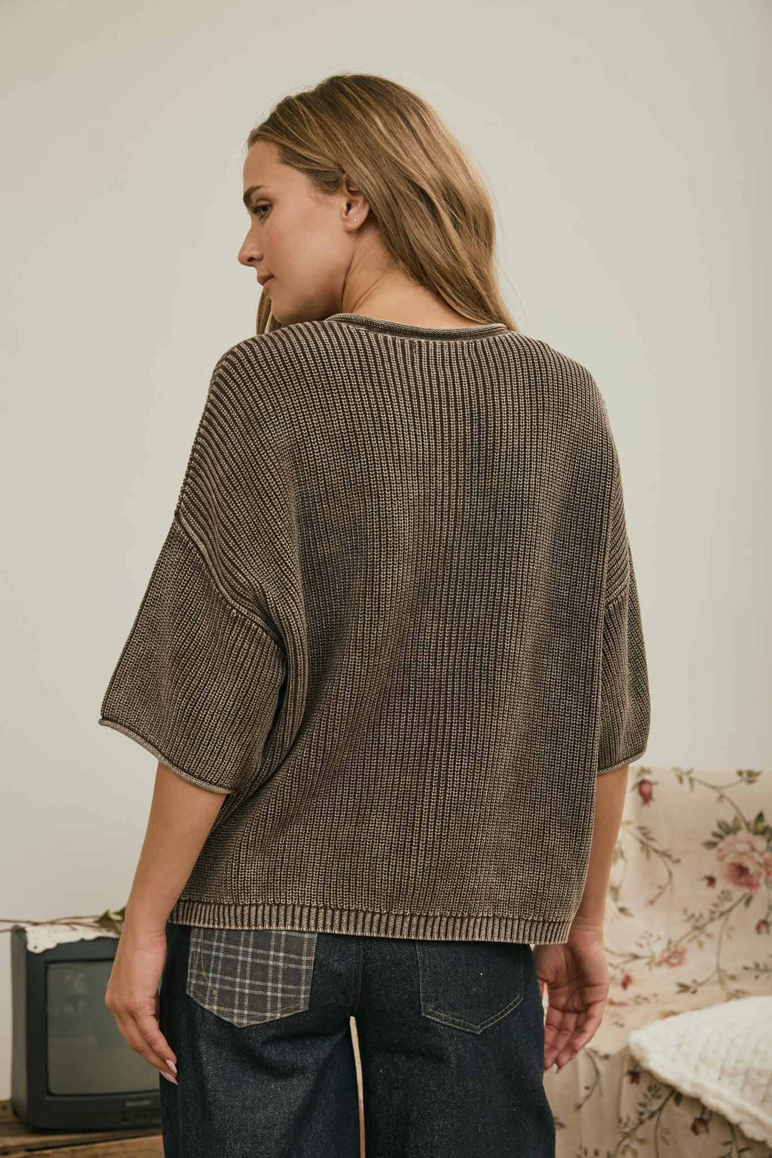 Cardigans - WASHED RIBBED SHORT SLEEVE ROLLED EDGE CARDIGAN - - Cultured Cloths Apparel