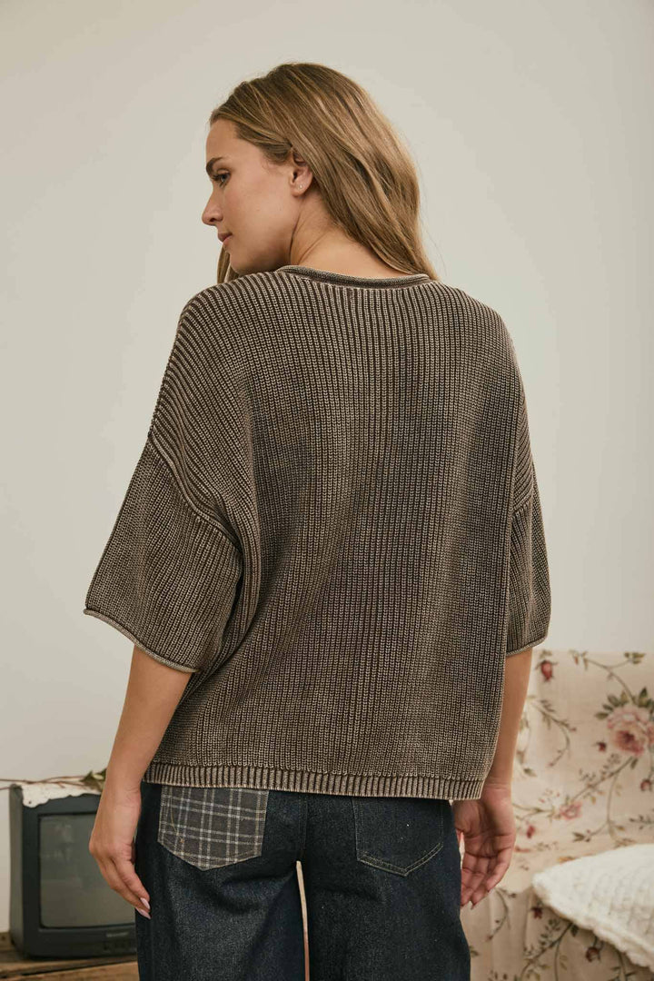 Cardigans - WASHED RIBBED SHORT SLEEVE ROLLED EDGE CARDIGAN - - Cultured Cloths Apparel