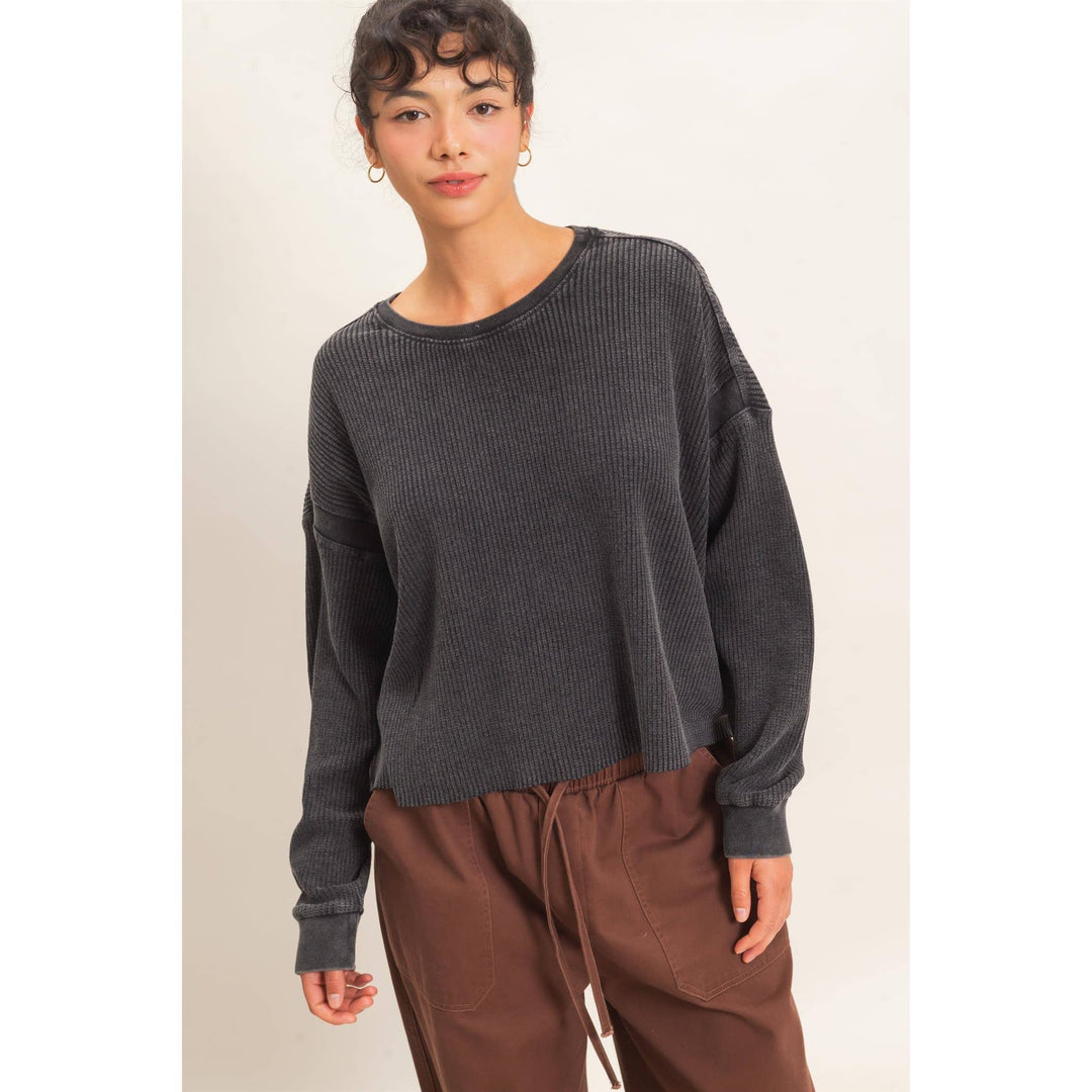 Mineral Wash Waffle Open Back Top