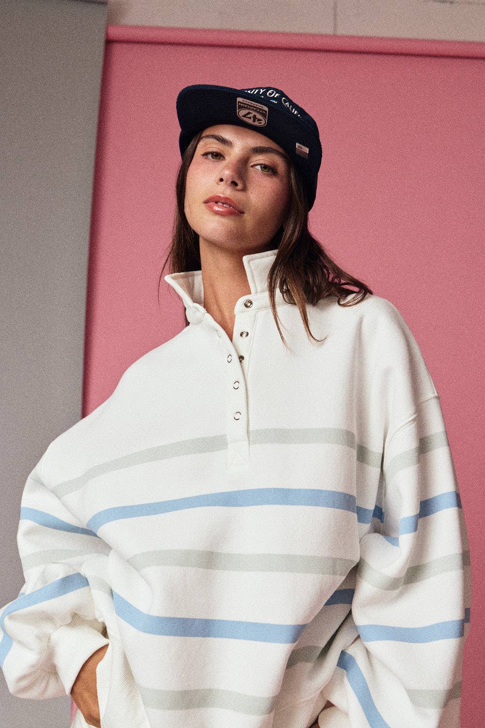 Striped Mock Neck Pullover