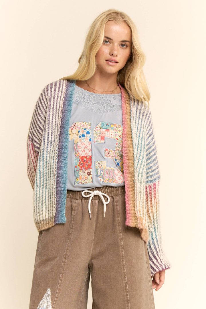 Rainbow Ombre Ribbed Knit Open Cardigan