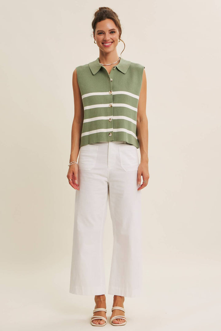 Women's Short Sleeve - ALL SEASON LAYERING VISCOSE RIB BUTTON-DOWN SWEATER VEST - - Cultured Cloths Apparel