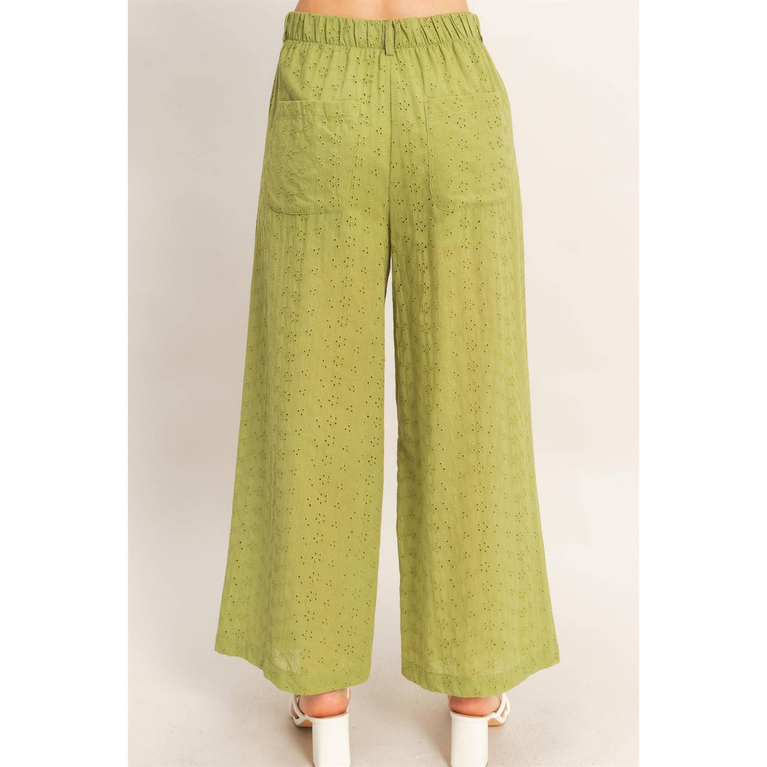 Olive Floral Eyelet Pants