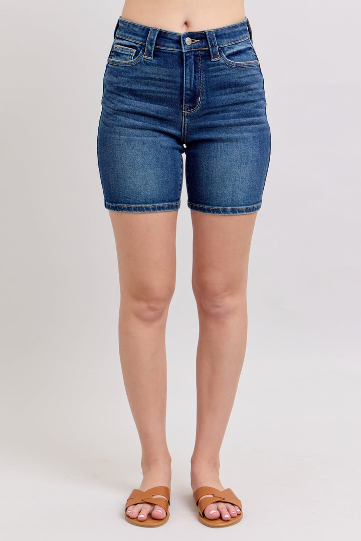 Women's Shorts - Judy Blue Full Size High Waist Bermudas Jeans W/ Back Flap Pockets - DK - Cultured Cloths Apparel