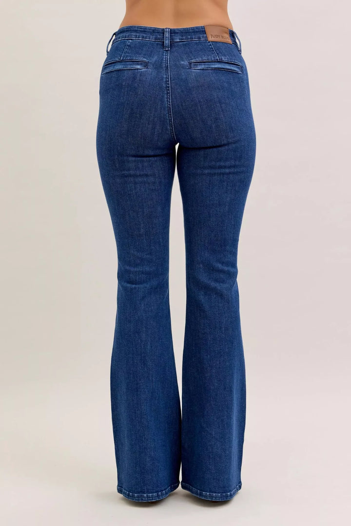 Denim - Judy Blue High Waist Flare Jeans with Front Patch Pockets - - Cultured Cloths Apparel