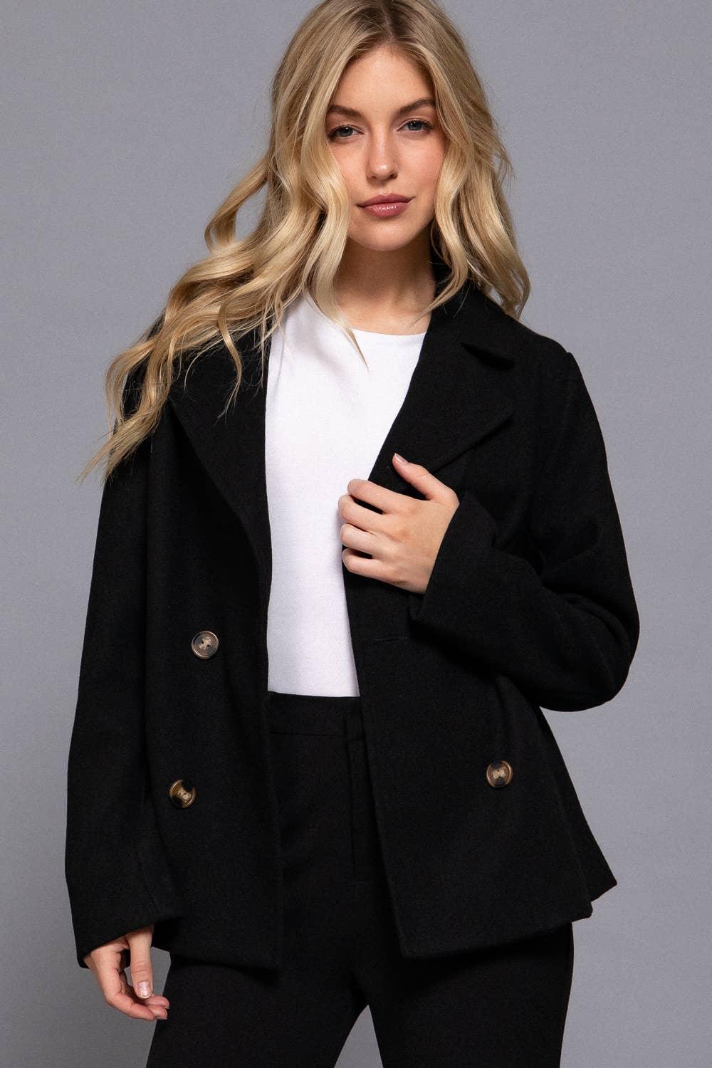 Outerwear - Long Sleeve Soft Felt Short Peacoat - SMALL - Cultured Cloths Apparel