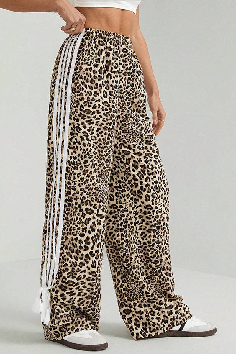 Pants - Leopard Print Stripe Casual Pants - - Cultured Cloths Apparel