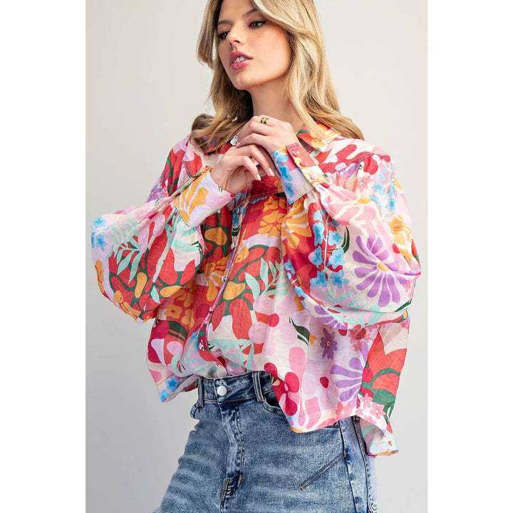 Blue Floral Print Blouse