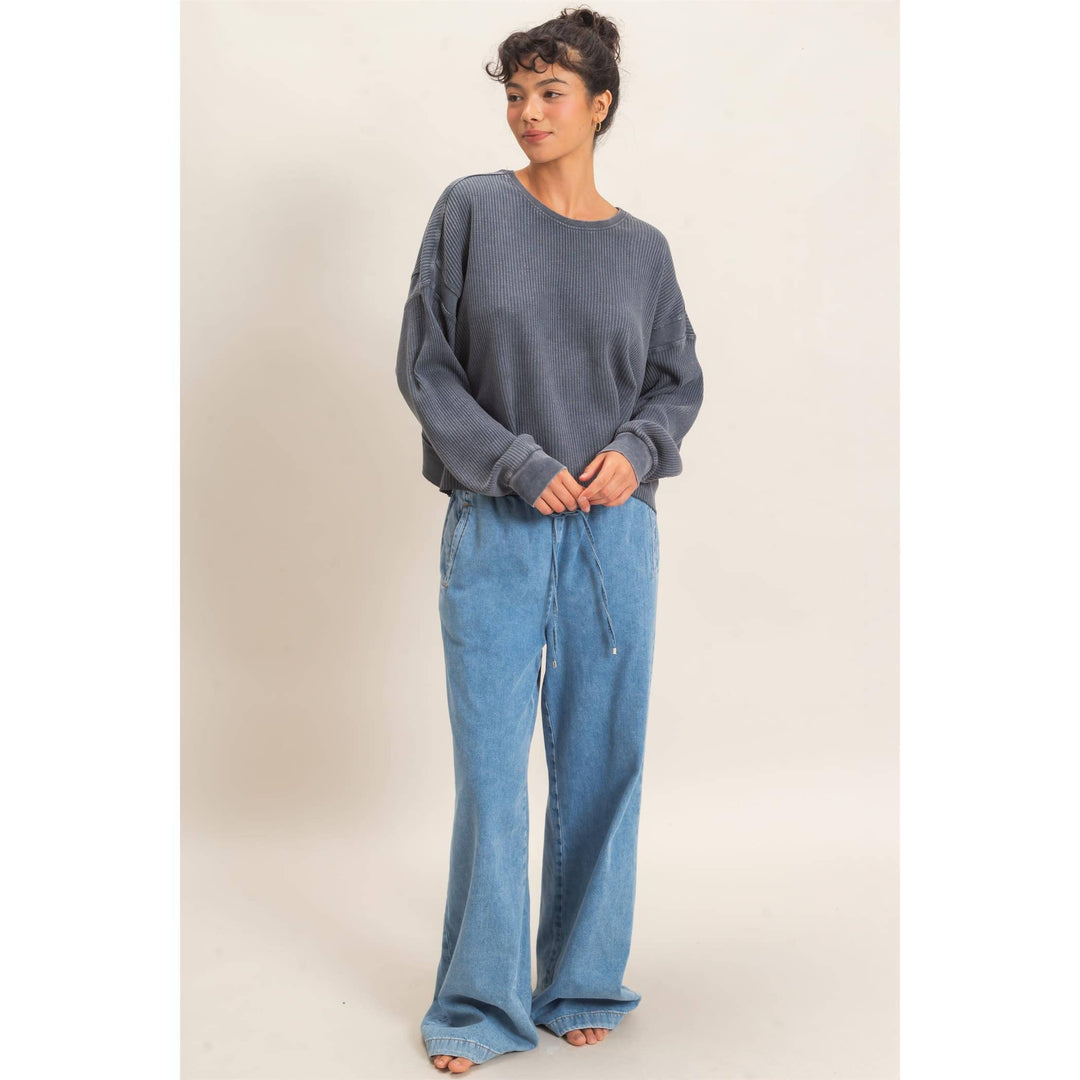 Mineral Wash Waffle Open Back Top