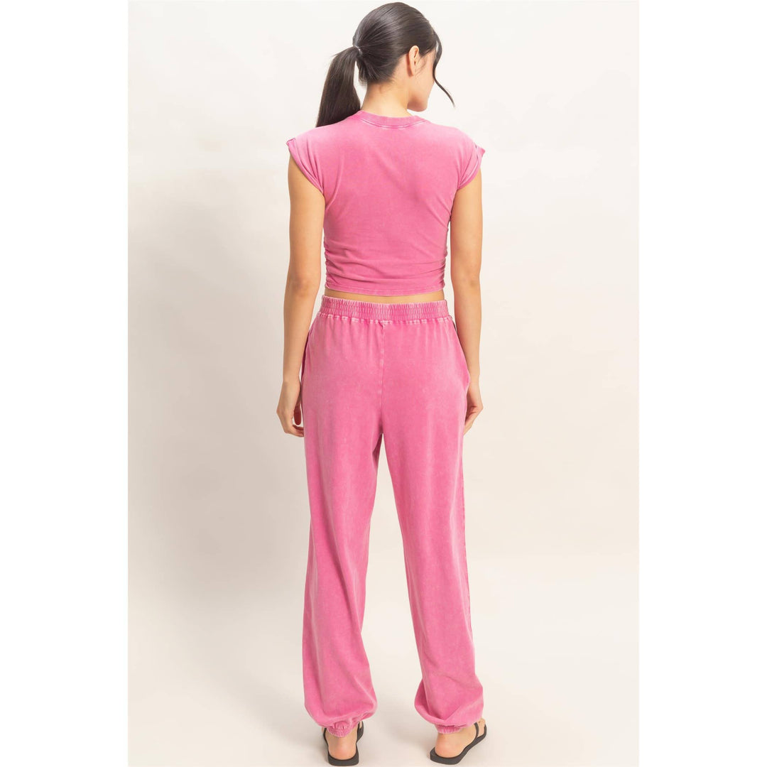 Athleisure - Rolled Sleeve Wrap-Front Crop Top And Jogger Set - - Cultured Cloths Apparel