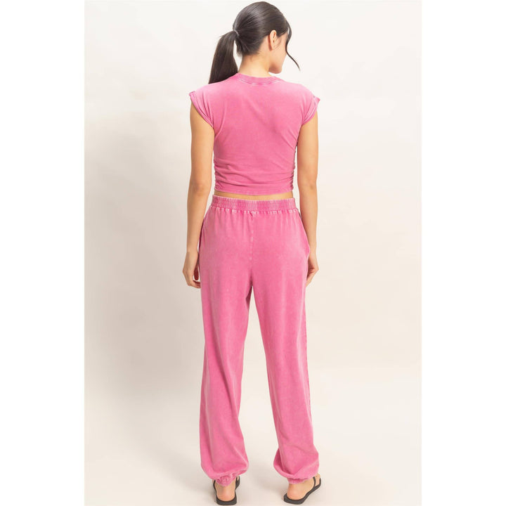 Athleisure - Rolled Sleeve Wrap-Front Crop Top And Jogger Set - - Cultured Cloths Apparel