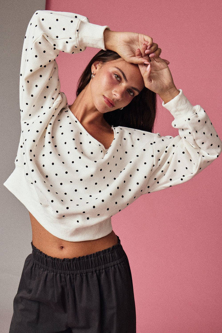 Polka Dot Off Shoulder Sweatshirt Relaxed Fit